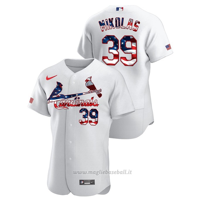 Maglia Baseball Uomo St. Louis Cardinals Miles Mikolas 2020 Stars & Stripes 4th of July Bianco